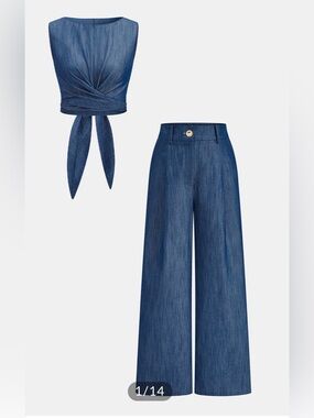 Commense Cross Tie crop top & Wide-Leg pants set
